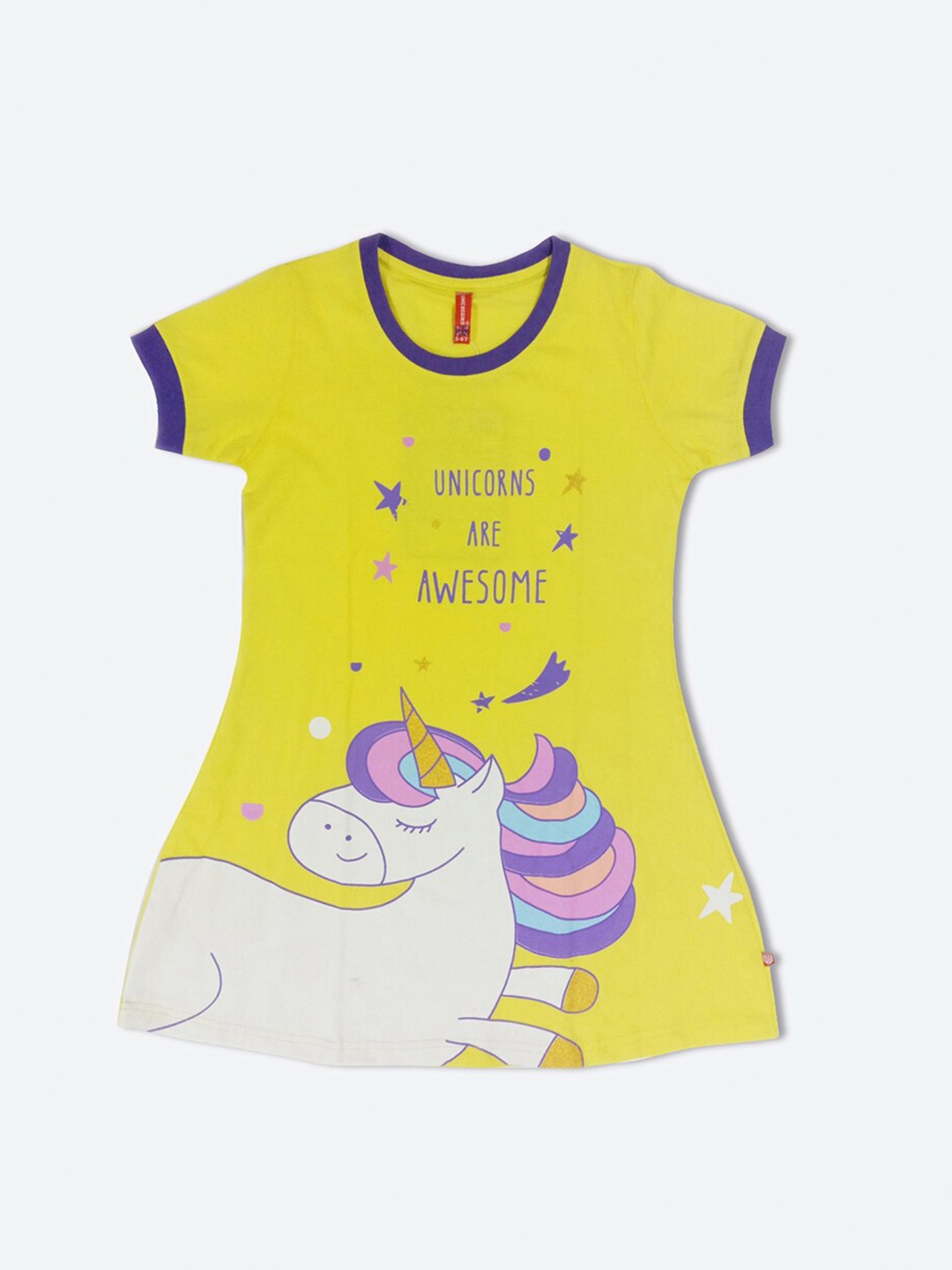 

GAME BEGINS Girls Graphic Printed Cotton A-Line Dress, Yellow