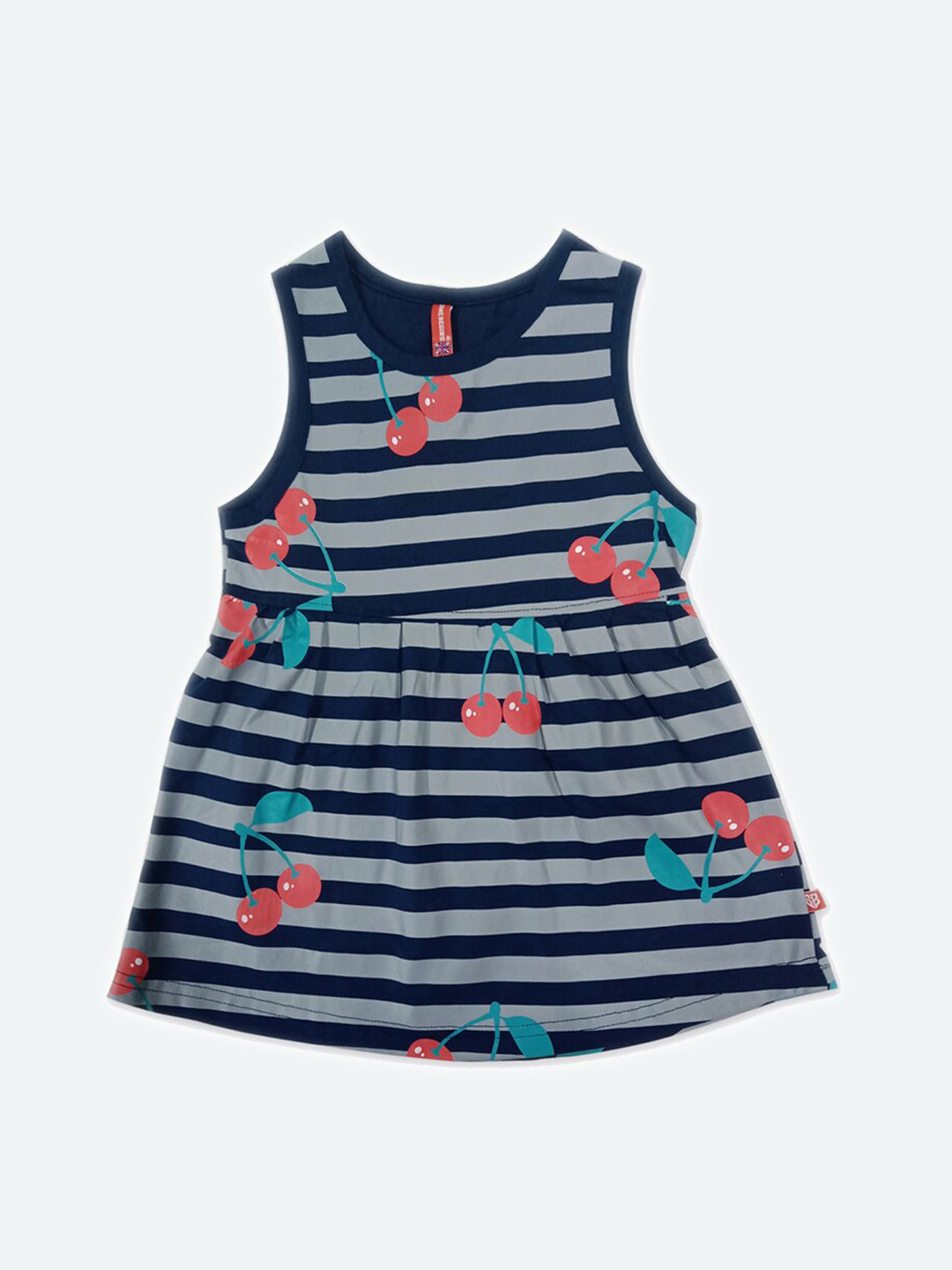 

GAME BEGINS Girls Striped Gathered Cotton A-Line Dress, Navy blue
