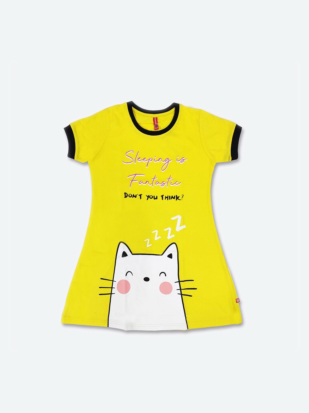

GAME BEGINS Girls Typography Printed Cotton A-Line Dress, Yellow
