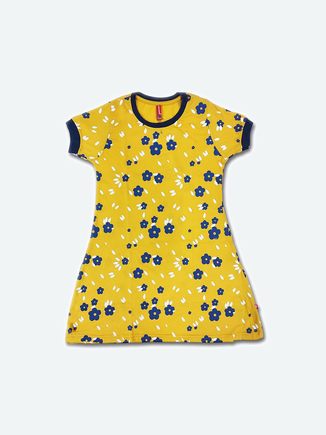 

GAME BEGINS Girls Floral Printed Cotton T Shirt Dress, Mustard