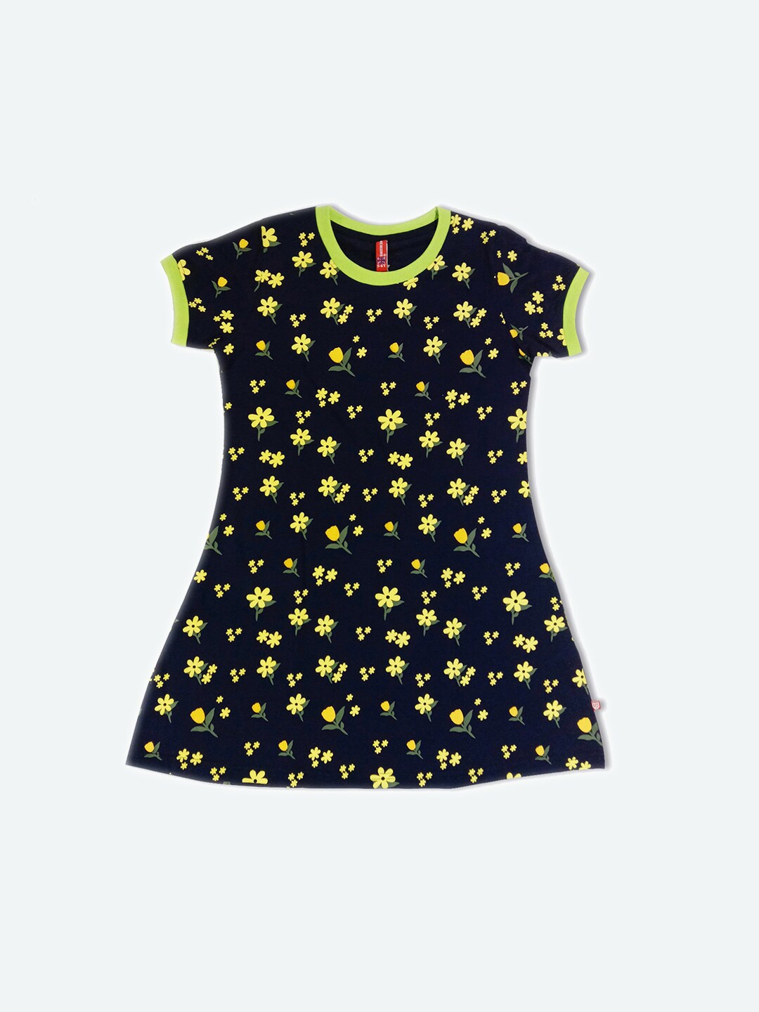 

GAME BEGINS Girls Floral Printed Cotton T-shirt Dress, Navy blue