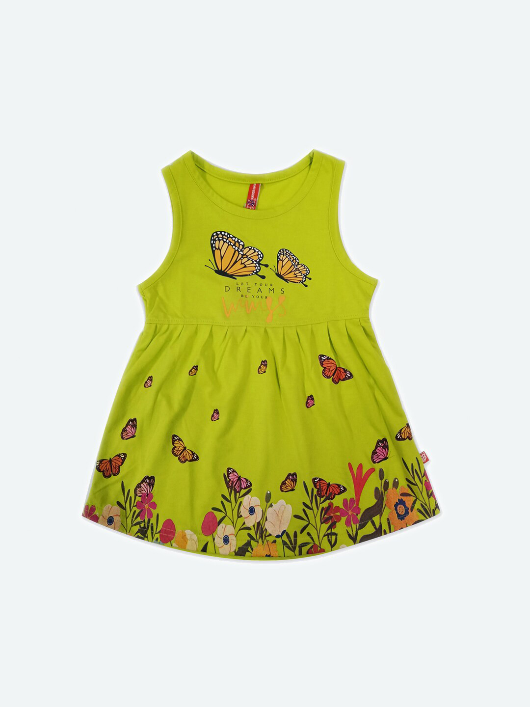 

GAME BEGINS Girls Conversational Printed Cotton A-Line Dress, Green