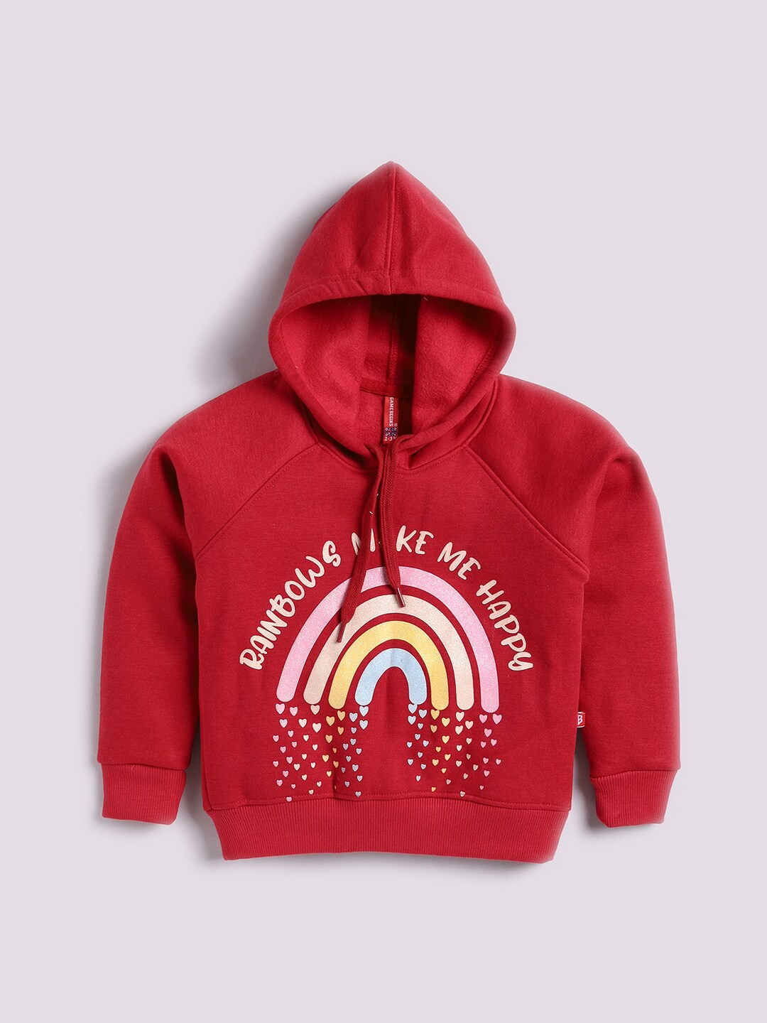 

GAME BEGINS Girls Typography Printed Hooded Fleece Pullover Sweatshirt, Red