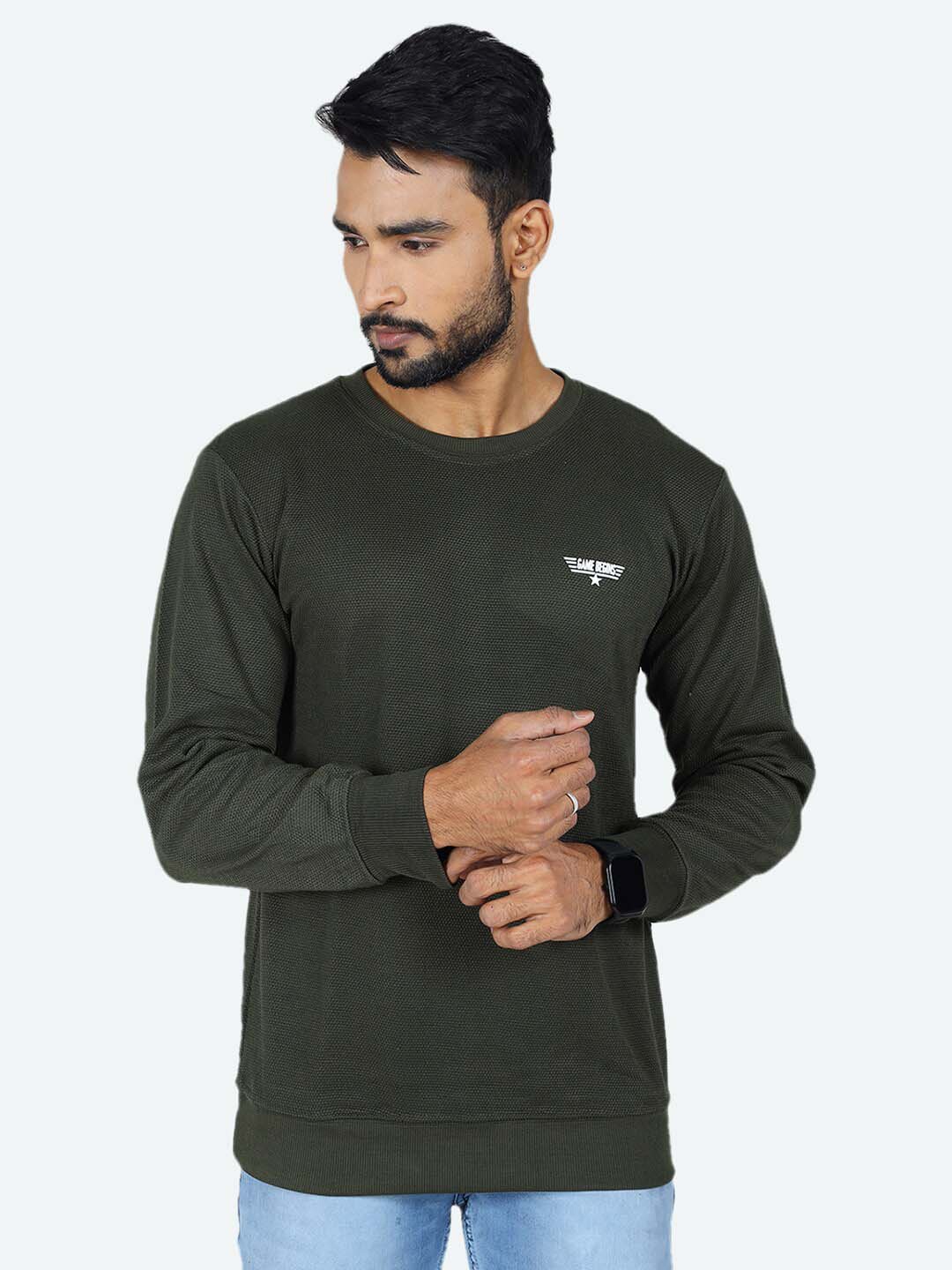 

GAME BEGINS Long Sleeves Pullover Jacquard Sweater, Green
