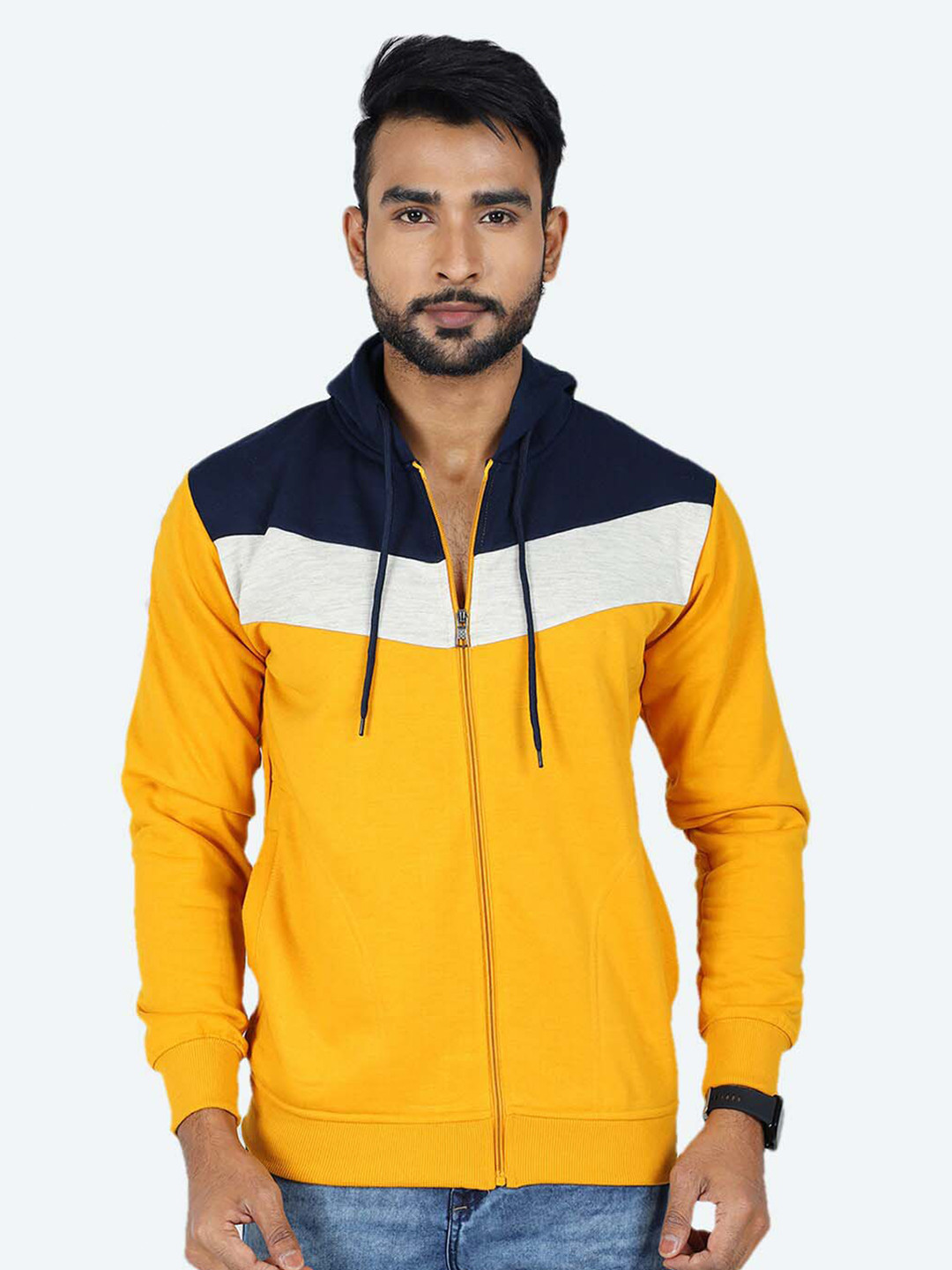 

GAME BEGINS Colourblocked Hooded Front-Open Sweatshirt, Yellow