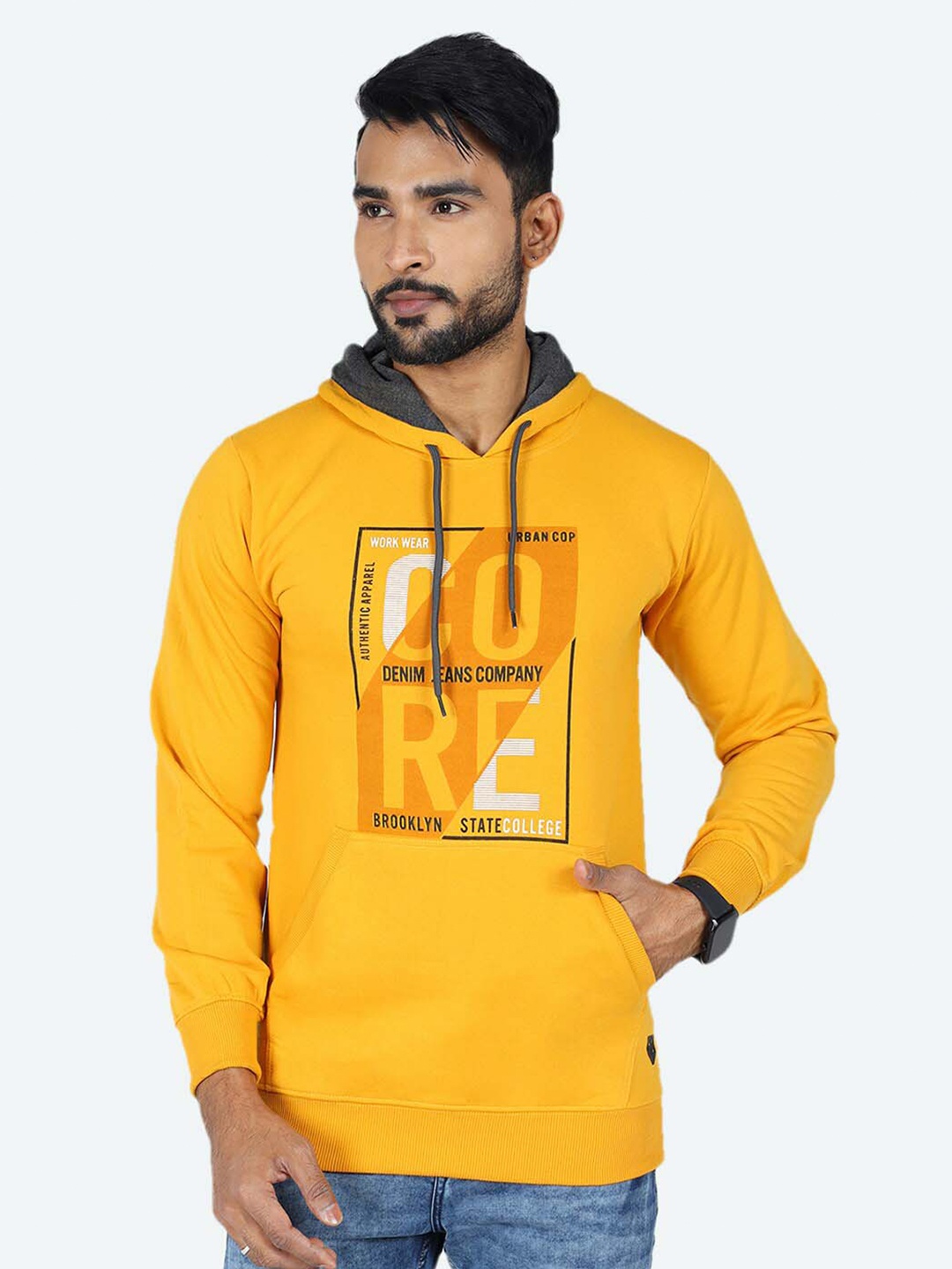 

GAME BEGINS Typography Printed Hooded Fleece Pullover Sweatshirt, Yellow