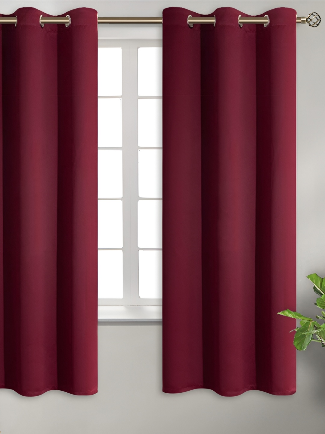 

Dashing fabrics Maroon 2 Pieces Black Out Window Curtains