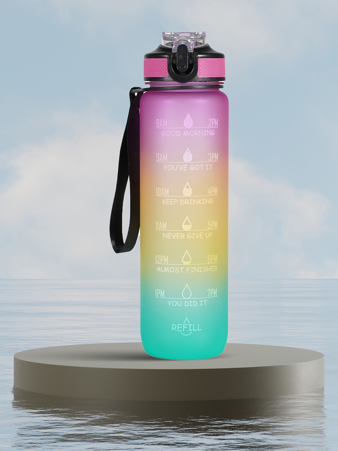 

Solara Motivational Sipper Water Bottle, Pink Yellow Mint- 1L, Purple