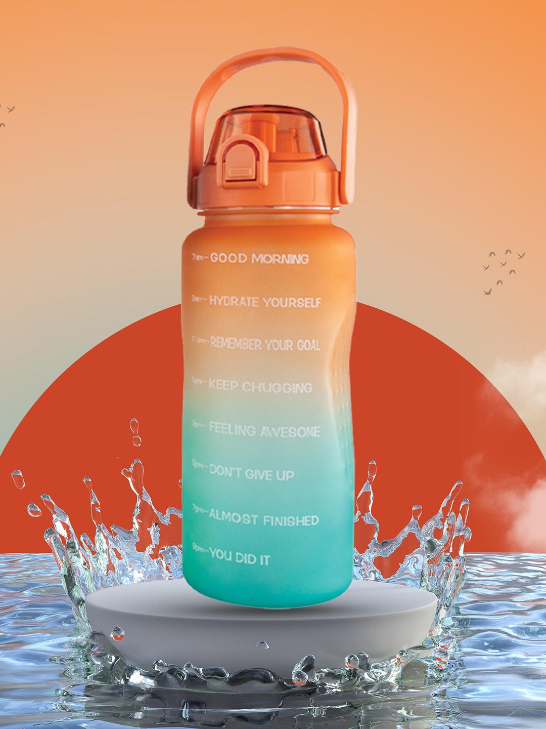 

Solara Motivational Sipper Water Bottle, Orange Teal- 2Liter