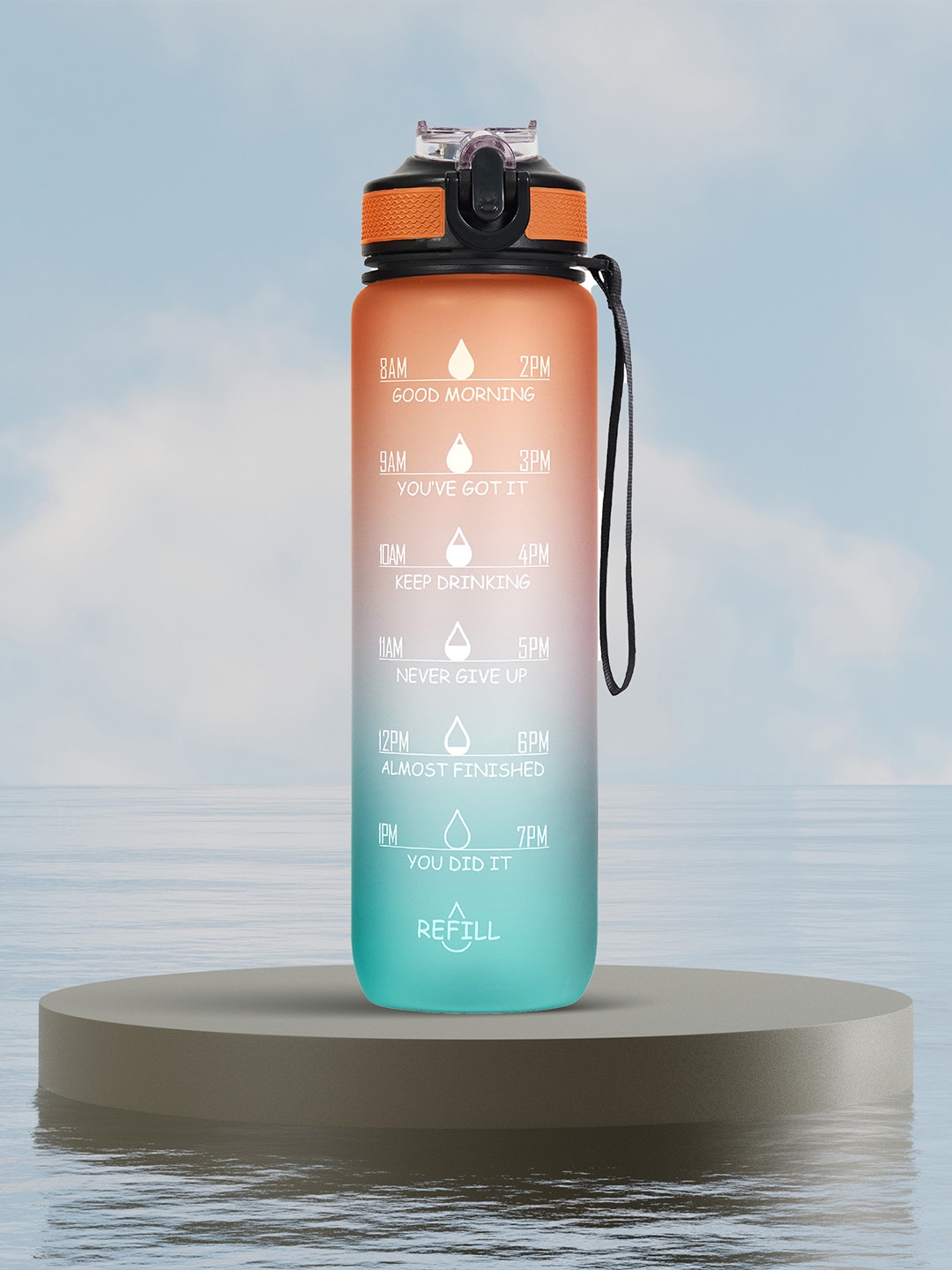 

Solara Motivational Sipper Water Bottle, Orange Teal - 1Liter