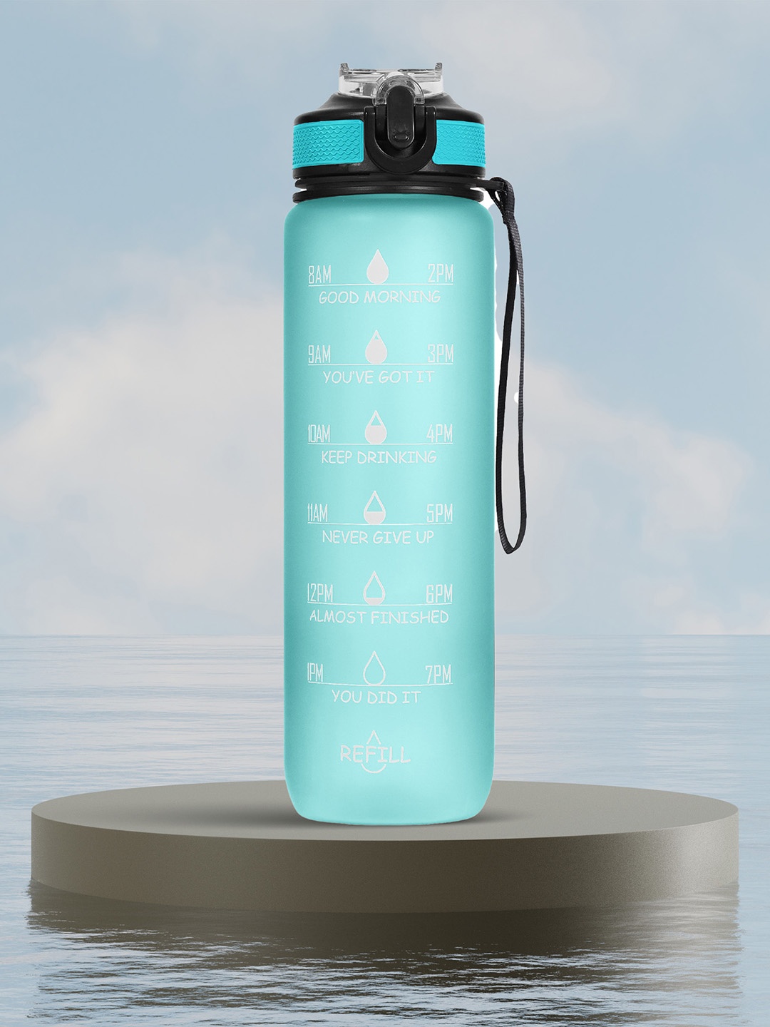 

Solara Motivational Sipper Water Bottle, Cool Aqua- 1Liter, Blue
