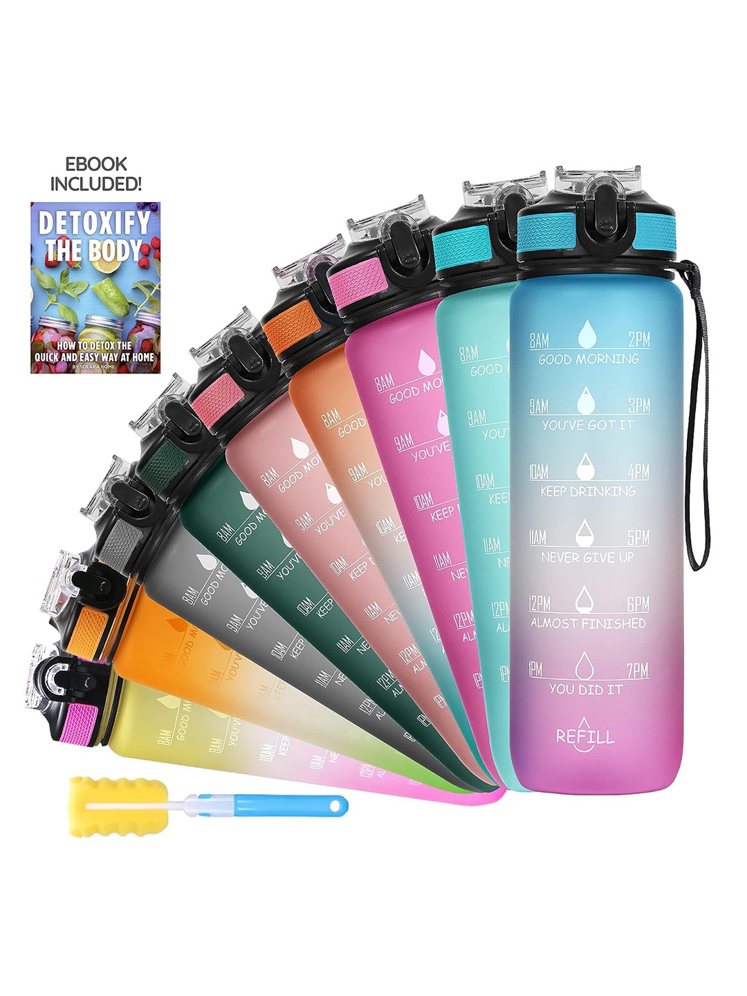 

Solara Motivational Sipper Water Bottle, Blue Fuchsia- 1Liter
