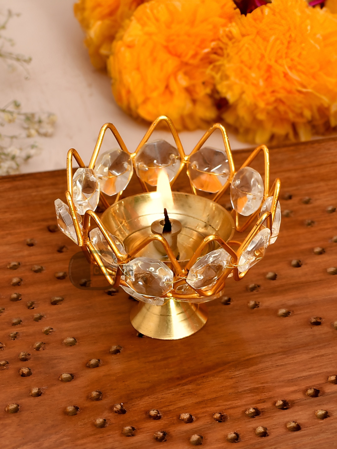

COOPTIC Gold-Toned Crystal Akhand Diya Candle