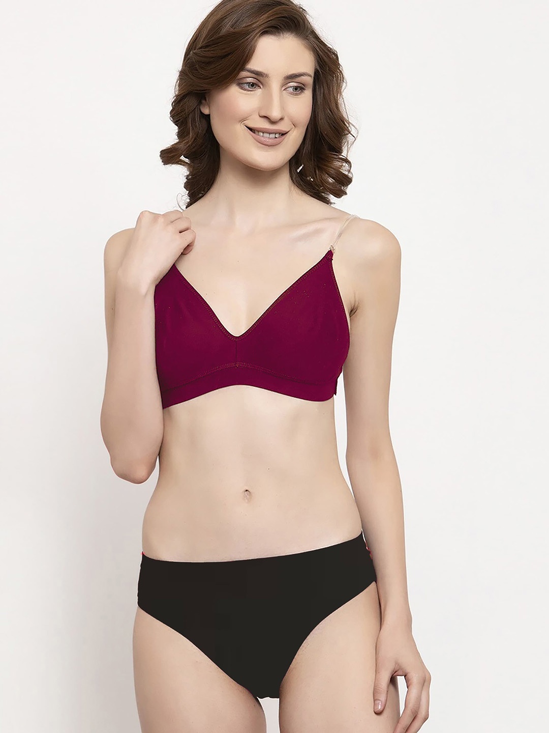 

AROUSY Cotton Non-Wired Non Padded Bra With Mid-Rise Brief, Pink