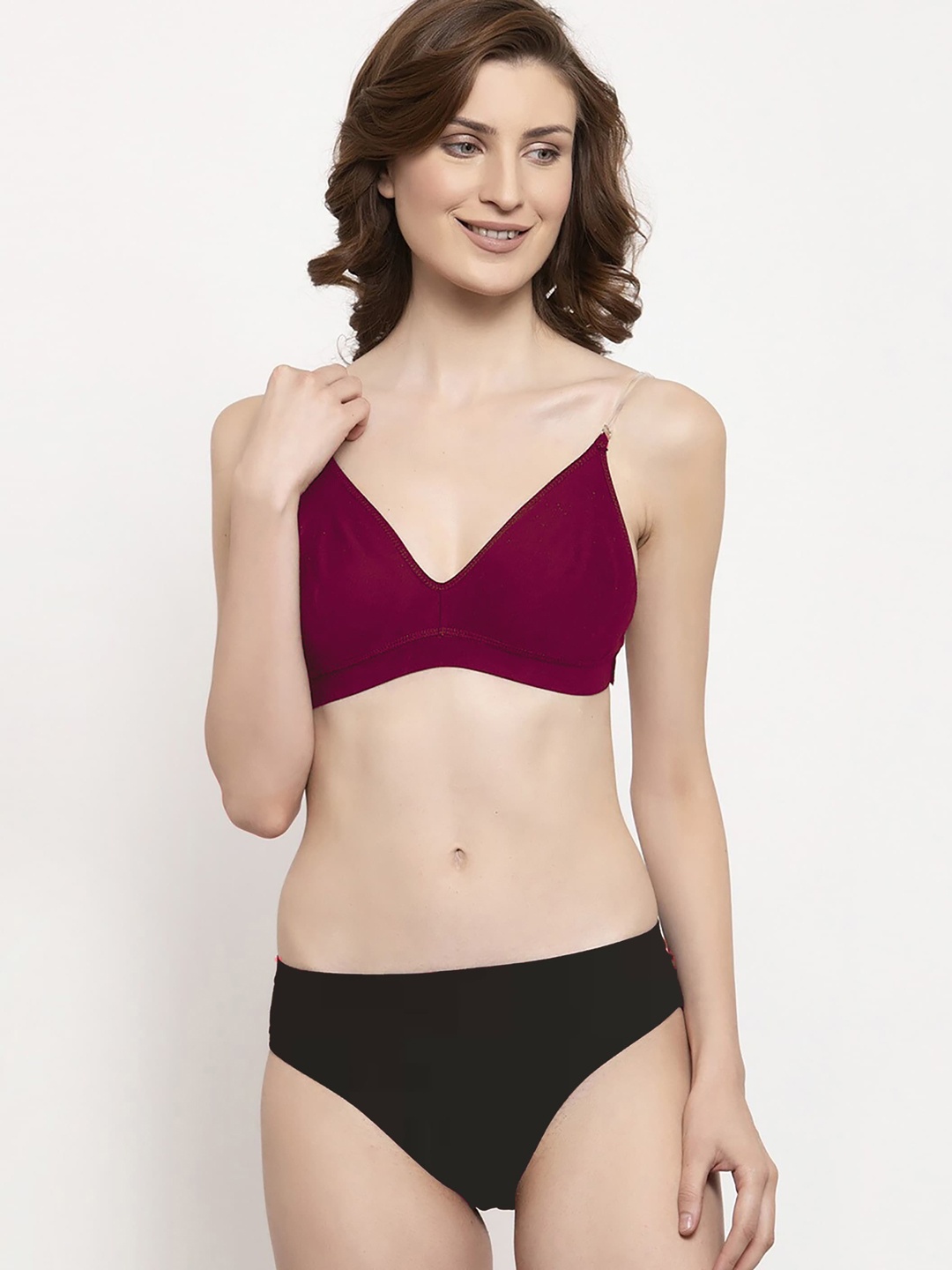 

AROUSY Cotton Non-Wired Non Padded Bra With Mid-Rise Brief, Pink