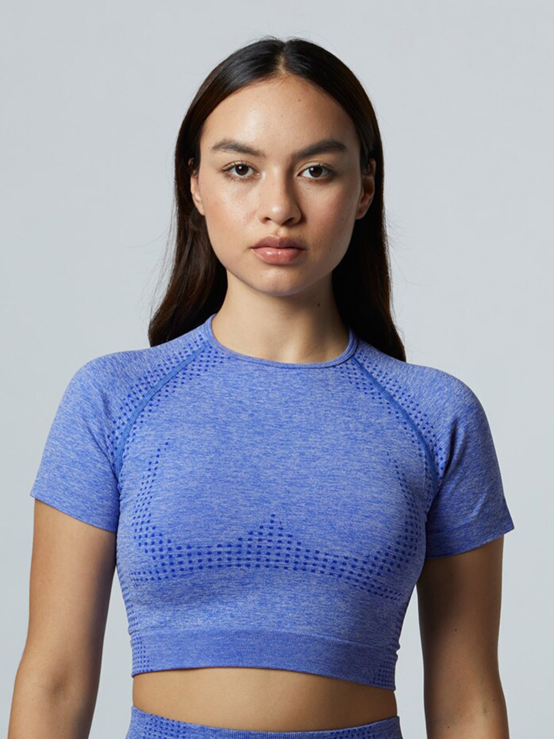 

Koovs Self Design Fitted Crop Top, Blue