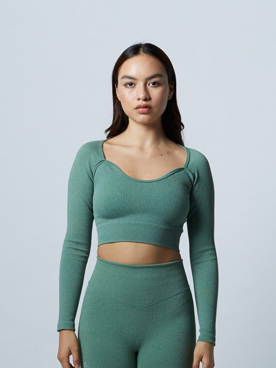 

Koovs Self Design Fitted Crop Top, Sea green