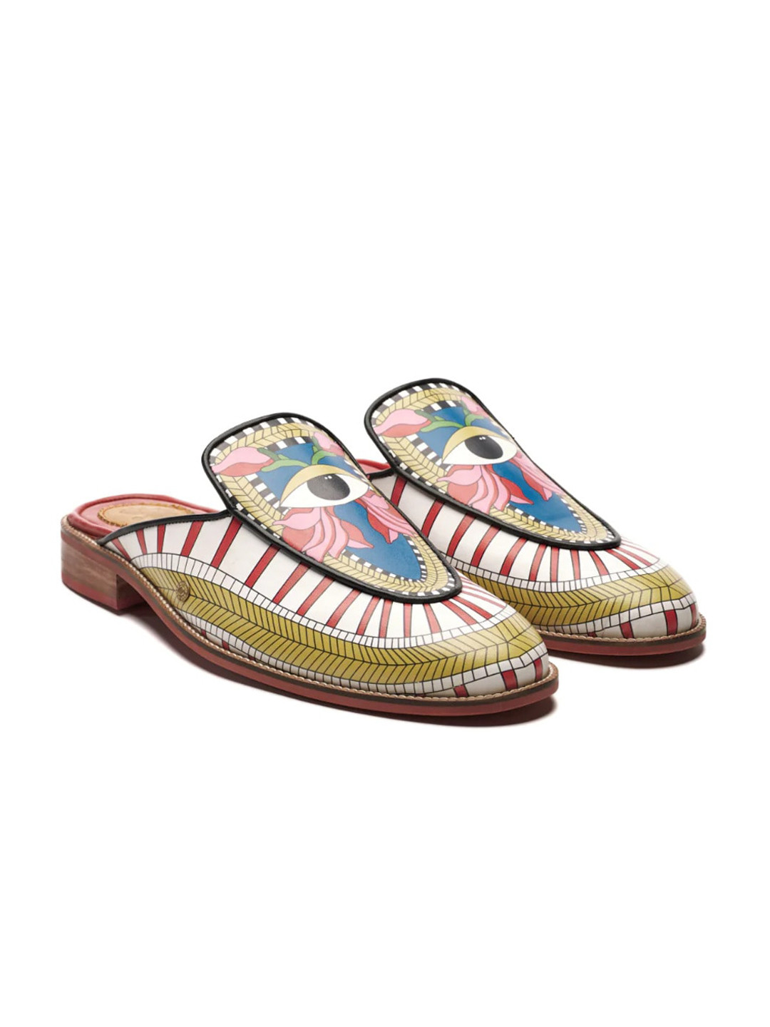 

Banjaaran Studio Men Peeper Printed Leather Memory Foam Insole Mules, White