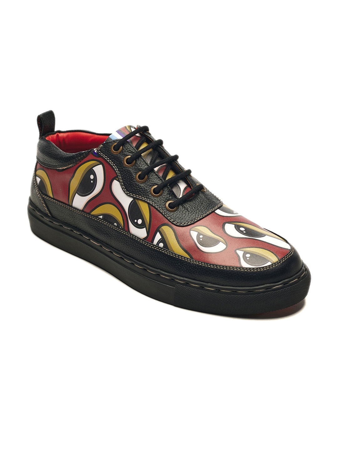 

Banjaaran Studio Men Nazar Printed Leather Sneakers, Red
