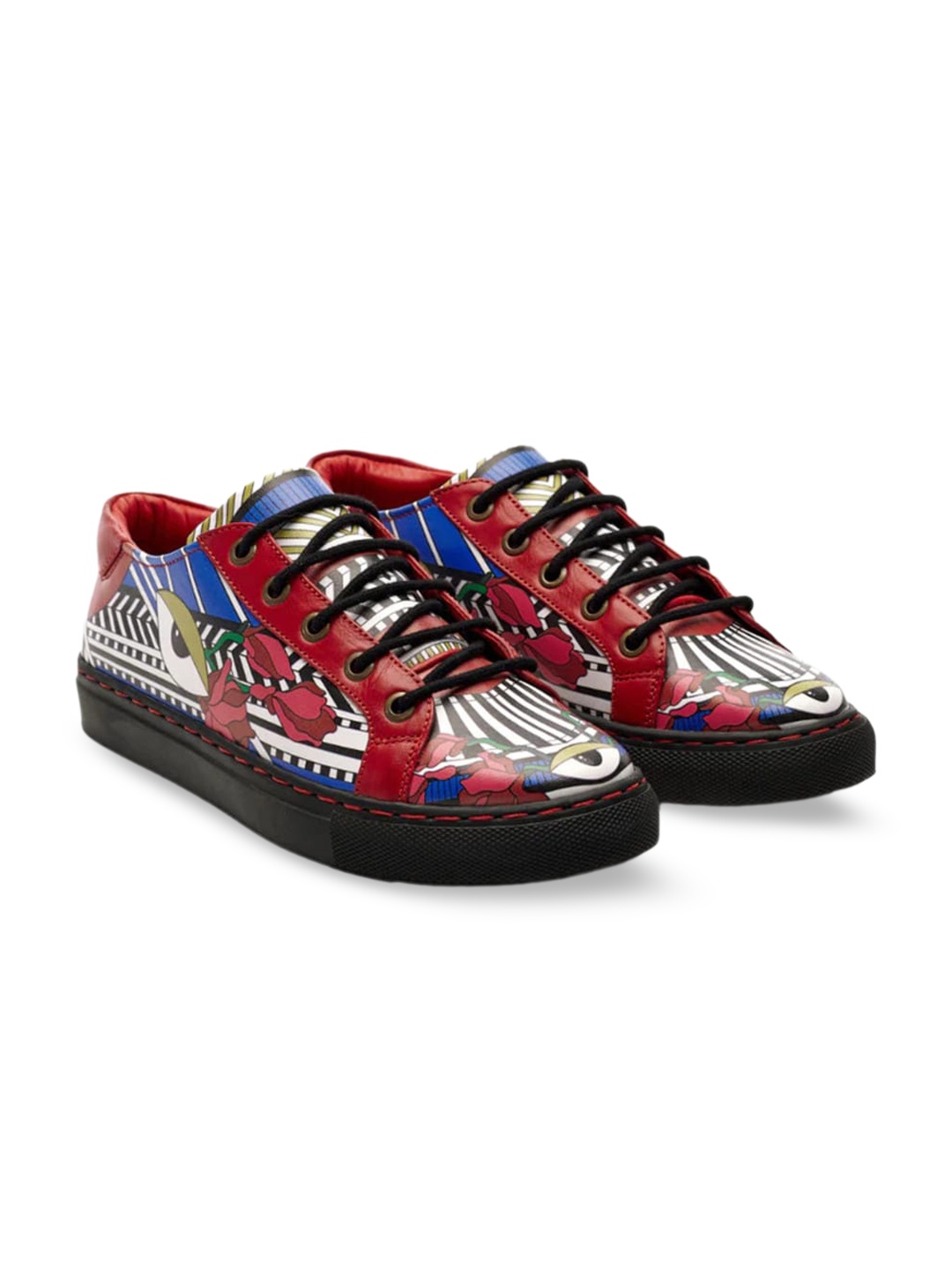 

Banjaaran Studio Men Oculus Printed Leather Sneakers, Red
