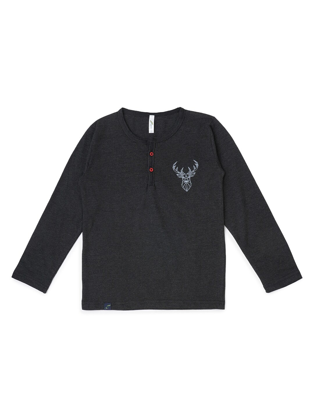 

earth conscious Boys Graphic Printed Henley Neck Cotton T-shirt, Charcoal
