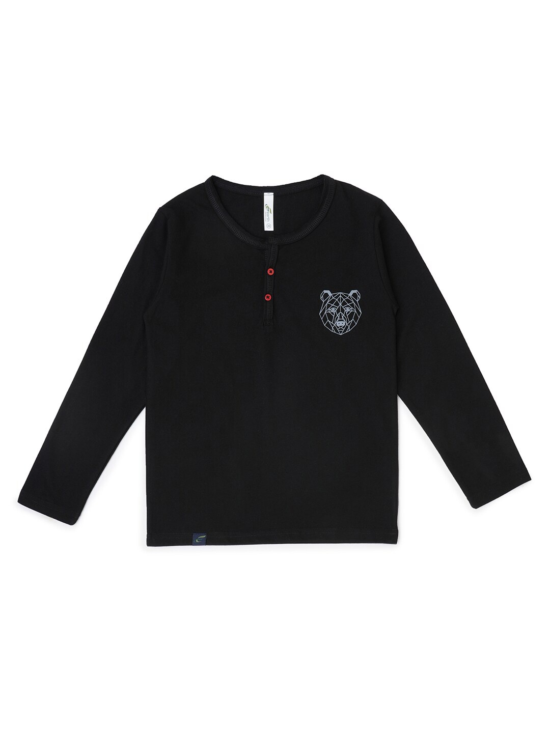 

earth conscious Boys Graphic Printed Henley Neck Cotton T-shirt, Black