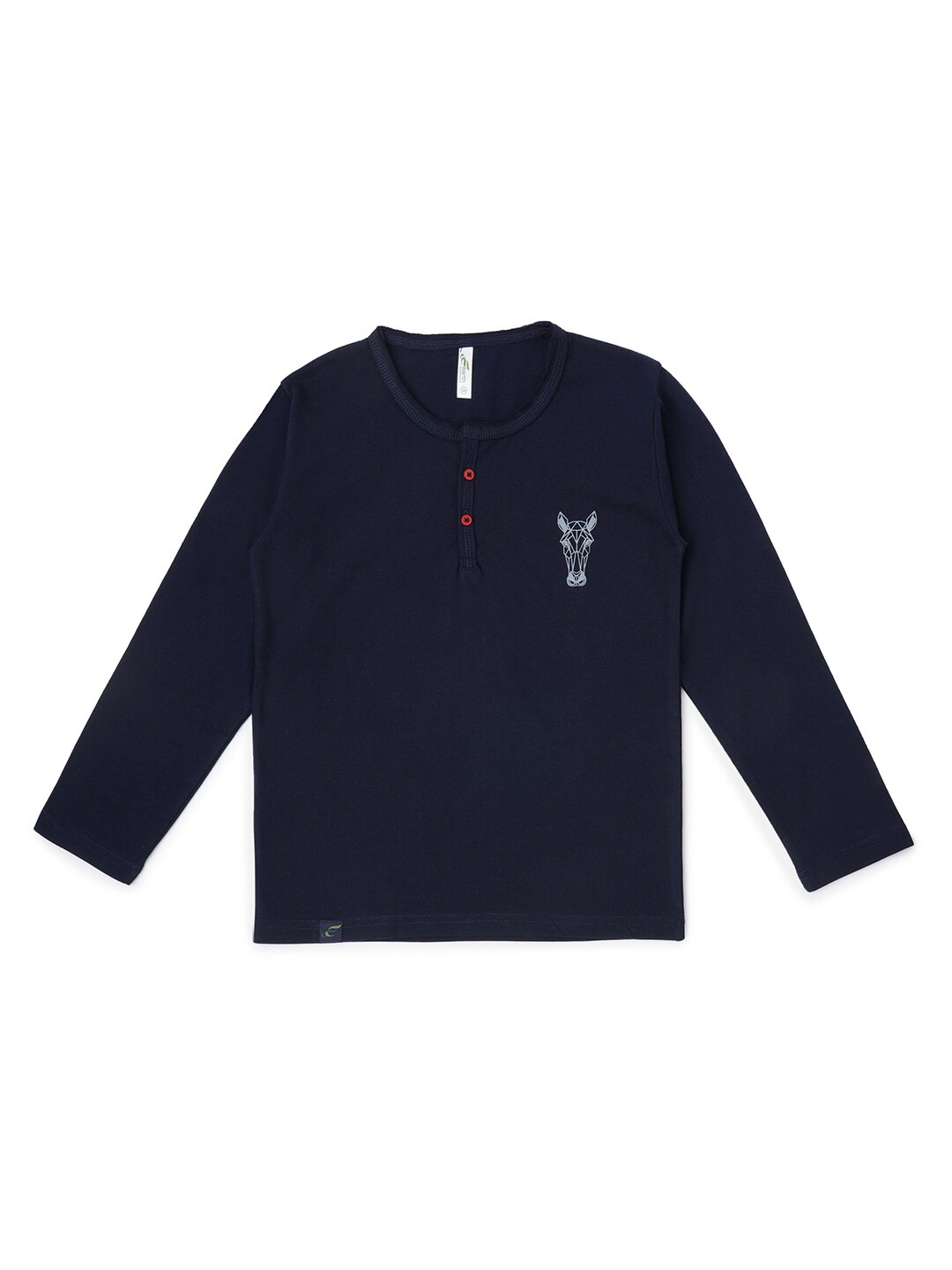 

earth conscious Boys Graphic Printed Henley Neck Cotton T-shirt, Navy blue