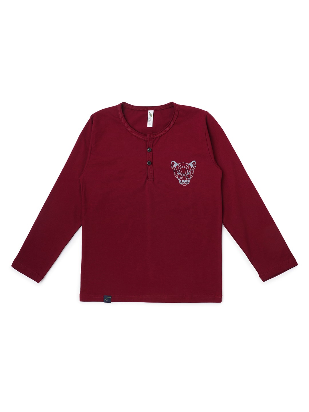 

earth conscious Boys Graphic Printed Henley Neck Cotton T-shirt, Maroon