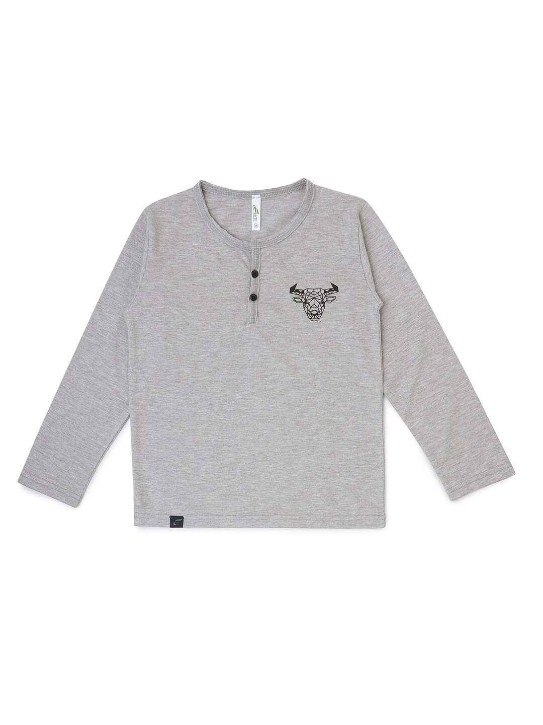 

earth conscious Boys Graphic Printed Henley Neck Cotton T-shirt, Grey