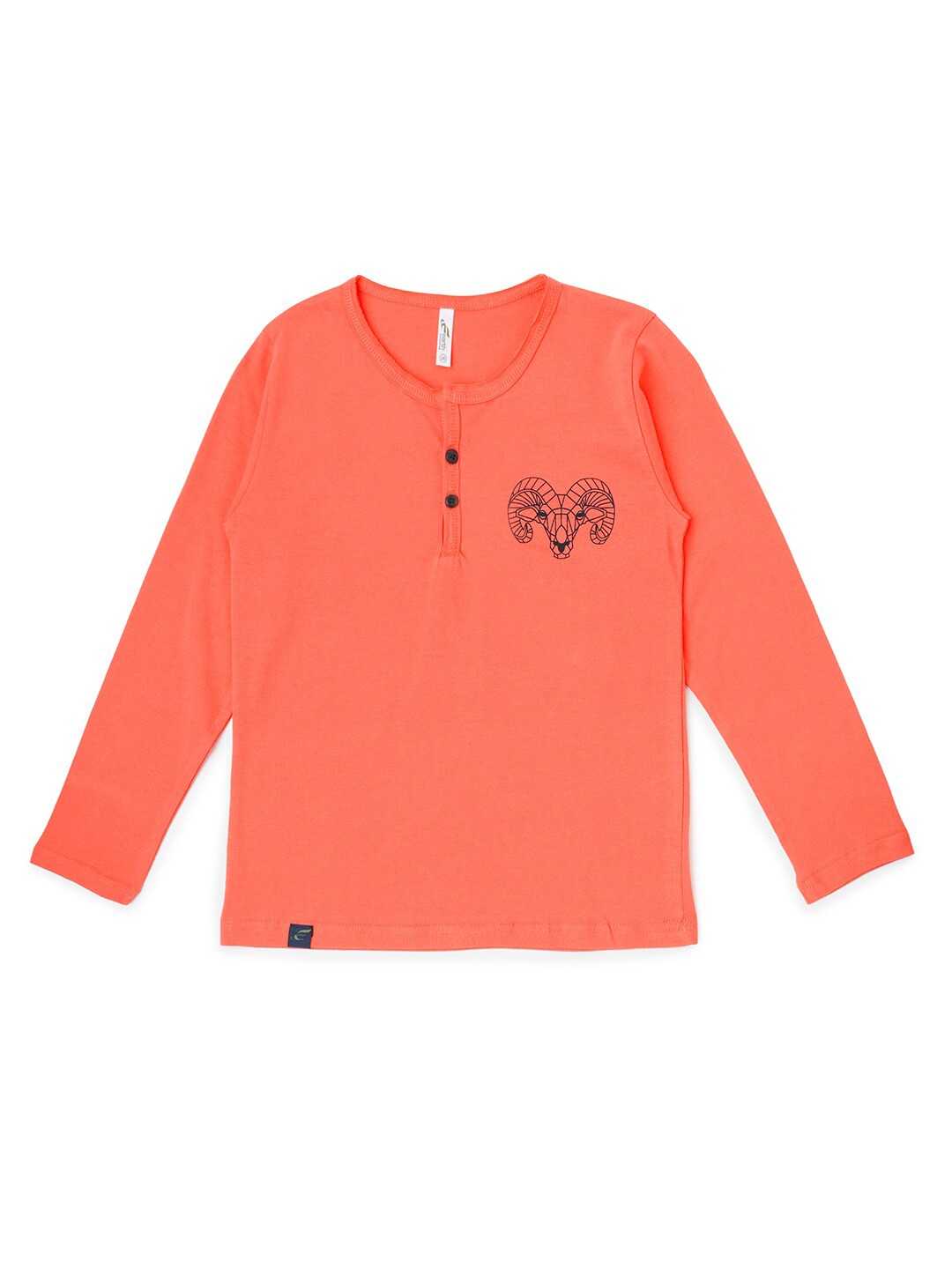 

earth conscious Boys Graphic Printed Henley Neck Cotton T-shirt, Coral