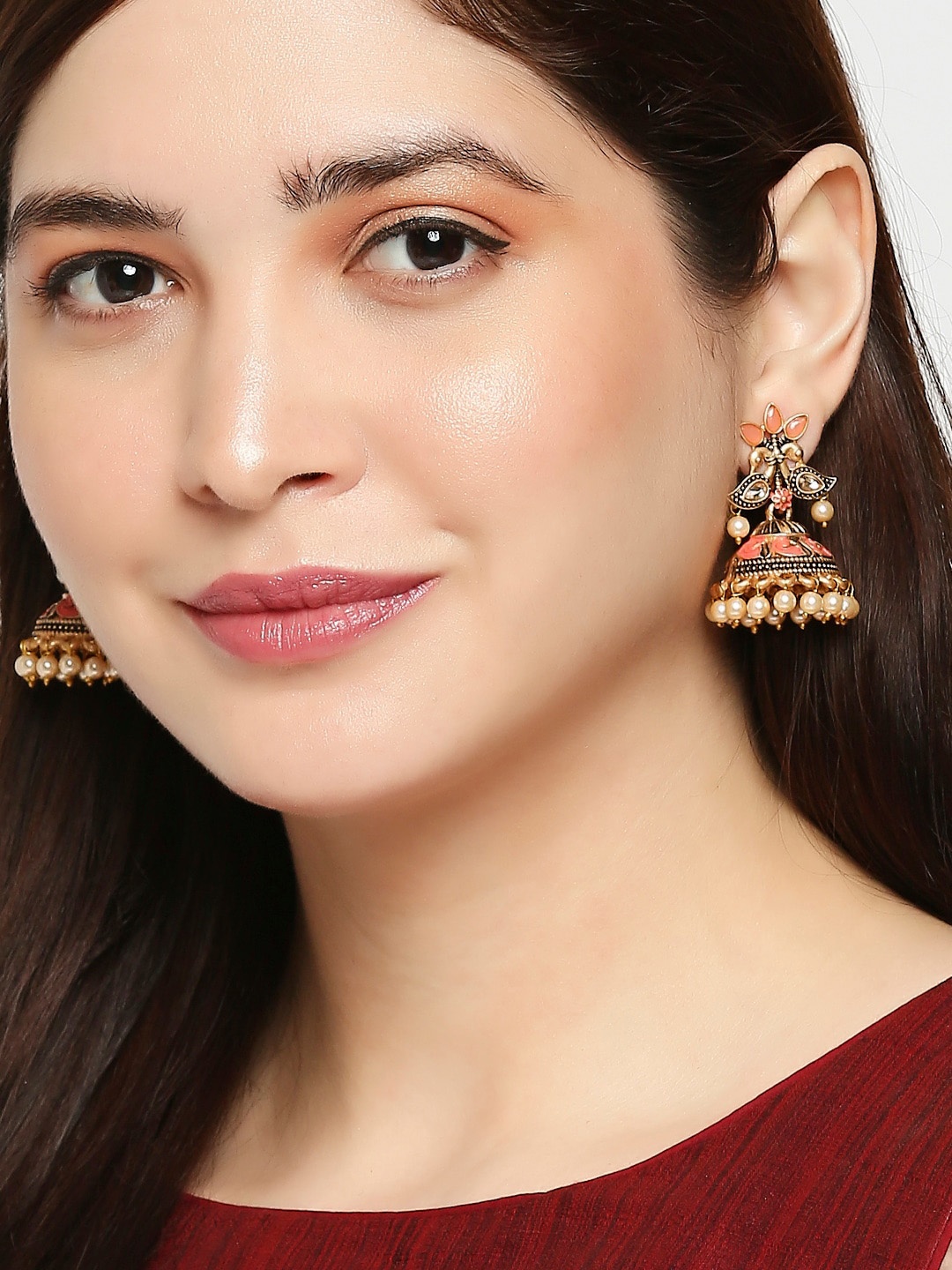 

OOMPH Dome Shaped Meenakari Enamel Jhumkas, Gold