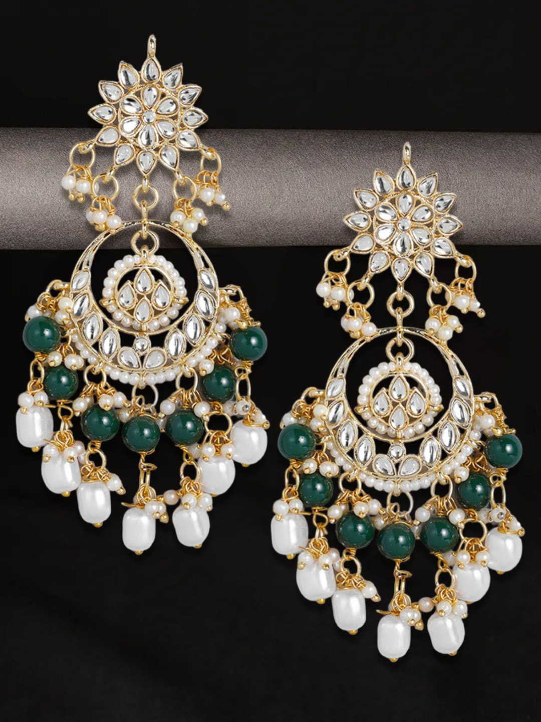 

OOMPH Gold-Plated Floral Kundan Studded Chandbalis