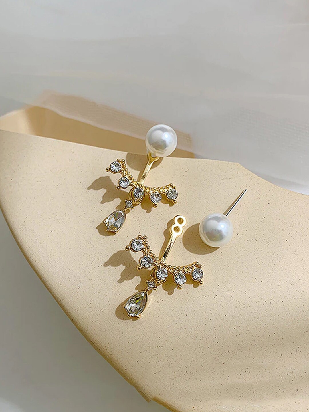 

OOMPH Artificial Stones-Studded & Beaded Studs With Removable Drop Earrings, Gold