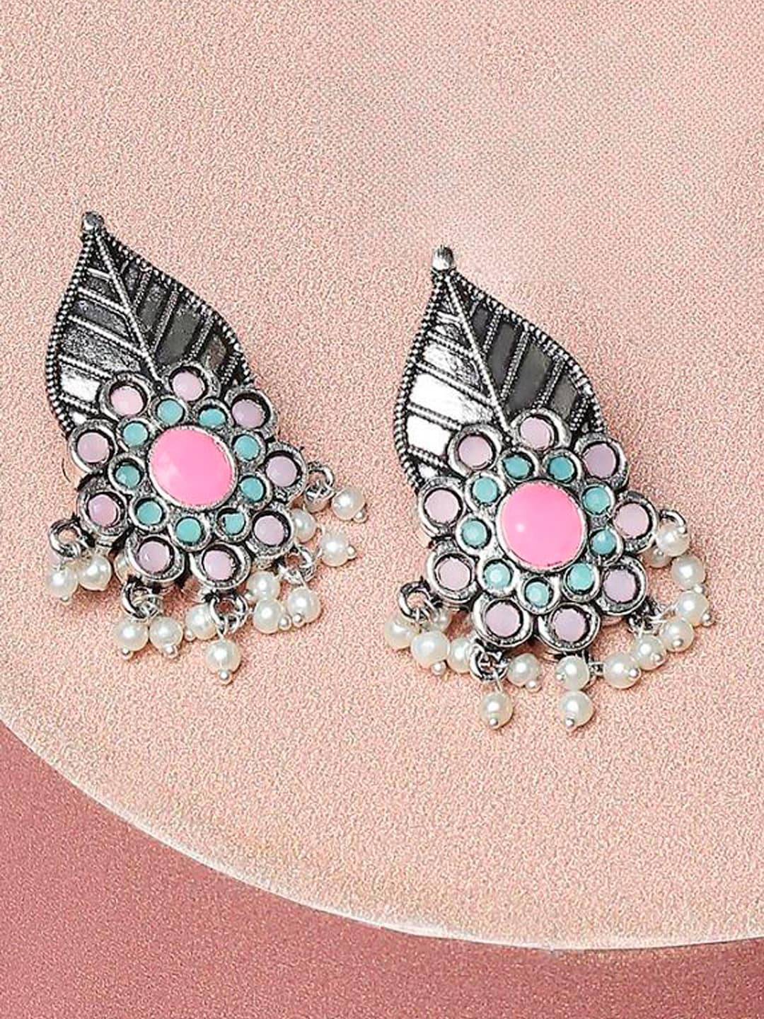 

OOMPH Oxidised Floral Drop Earrings, Silver