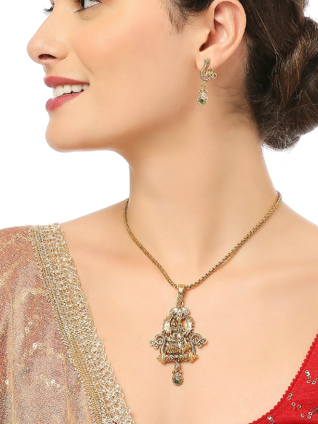 

OOMPH Stone-Studded Radha Krishna Jewellery Set, Gold