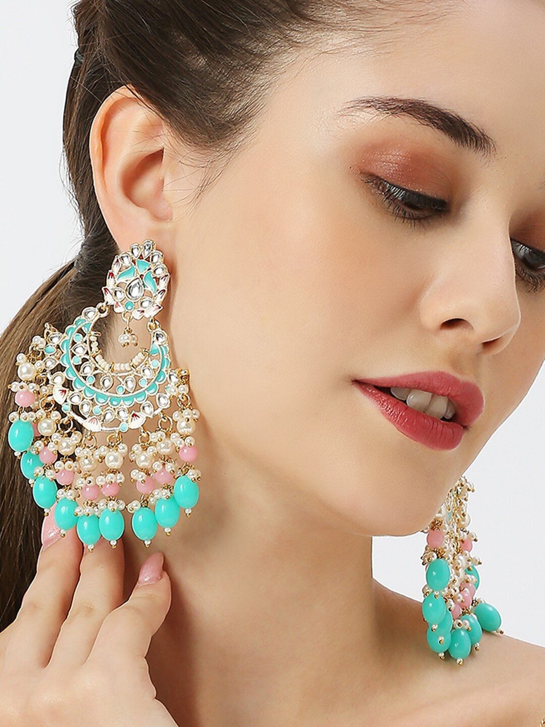

OOMPH Floral Meenakari Chandbalis, Gold