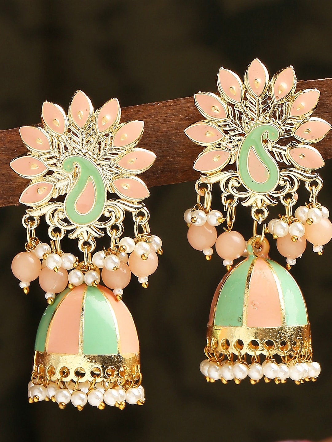 

OOMPH Meenakari Pearls Floral Jhumkas, Gold