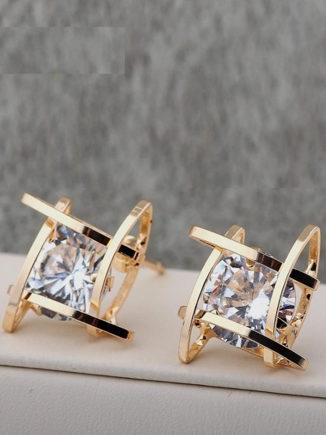

OOMPH Cubic Zirconia Studded Square Studs Earrings, Gold
