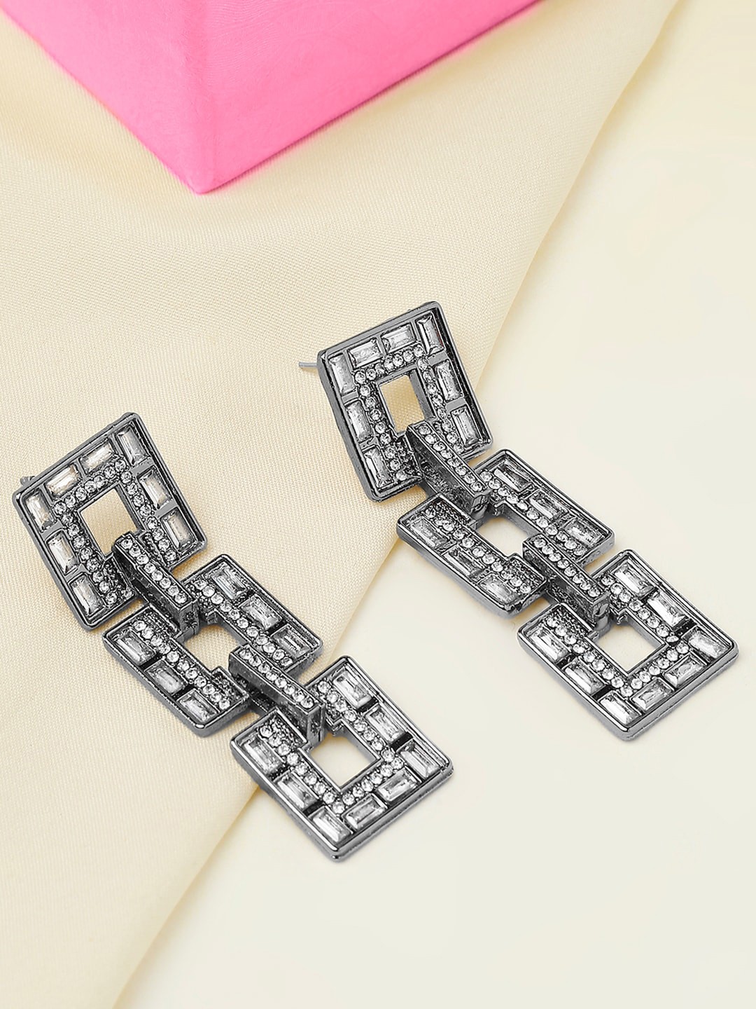 

OOMPH Crystals Square Drop Earrings, Silver