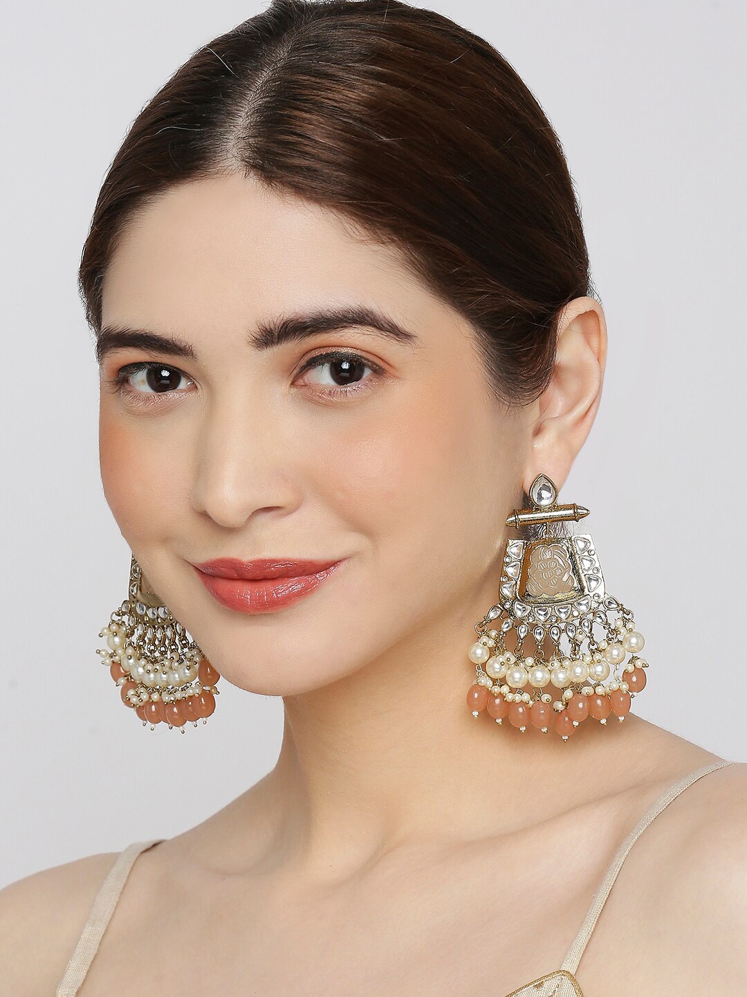 

OOMPH Kundan Stone Studded Geometric Drop Earrings, Gold