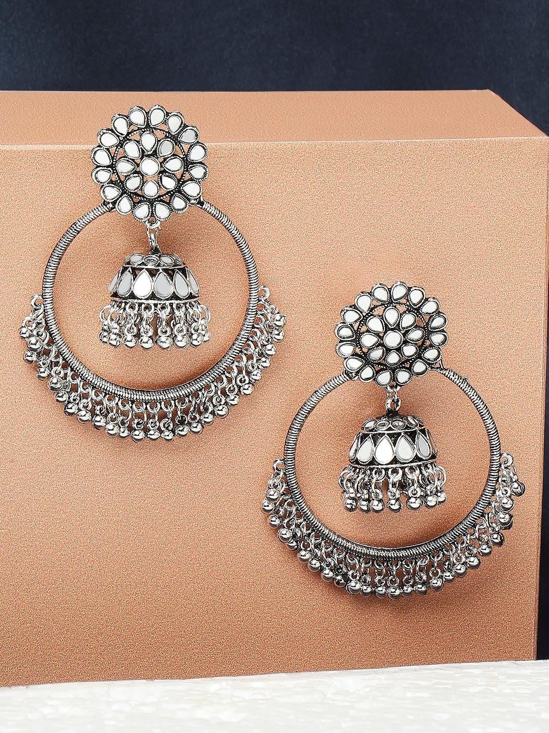 

OOMPH Kundan Studded Chandbalis, Silver