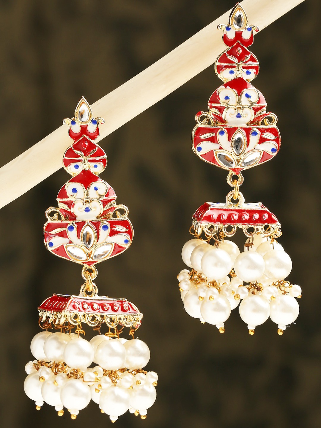 

OOMPH Dome Shaped Meenakari Jhumkas, Gold