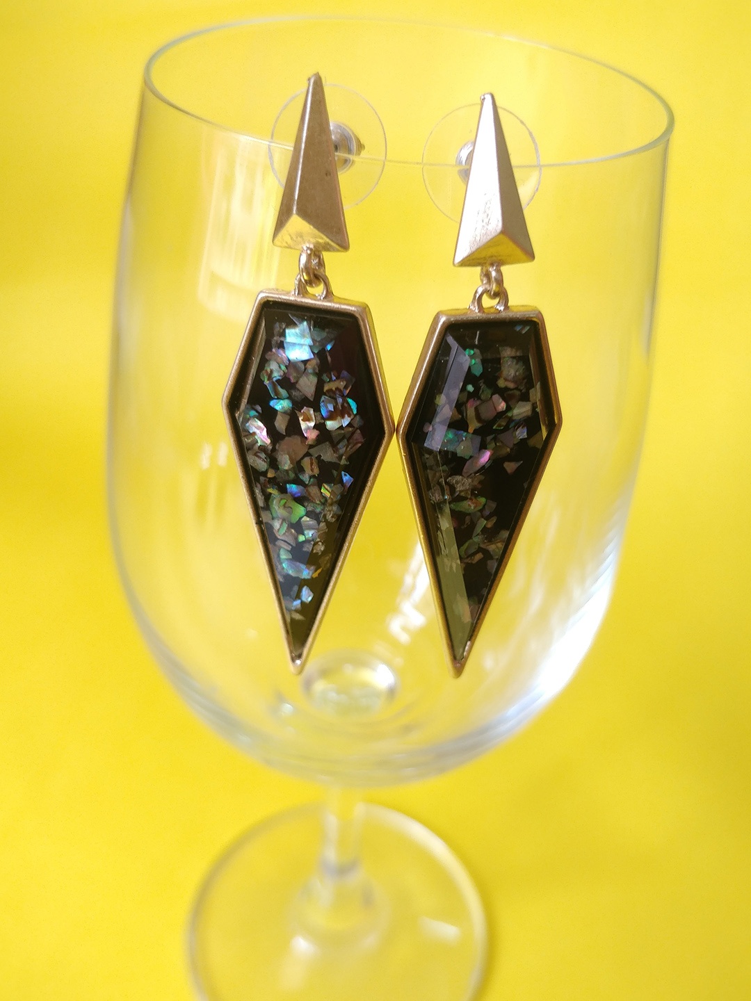 

OOMPH Crystal Studded Geometric Drop Earrings, Gold