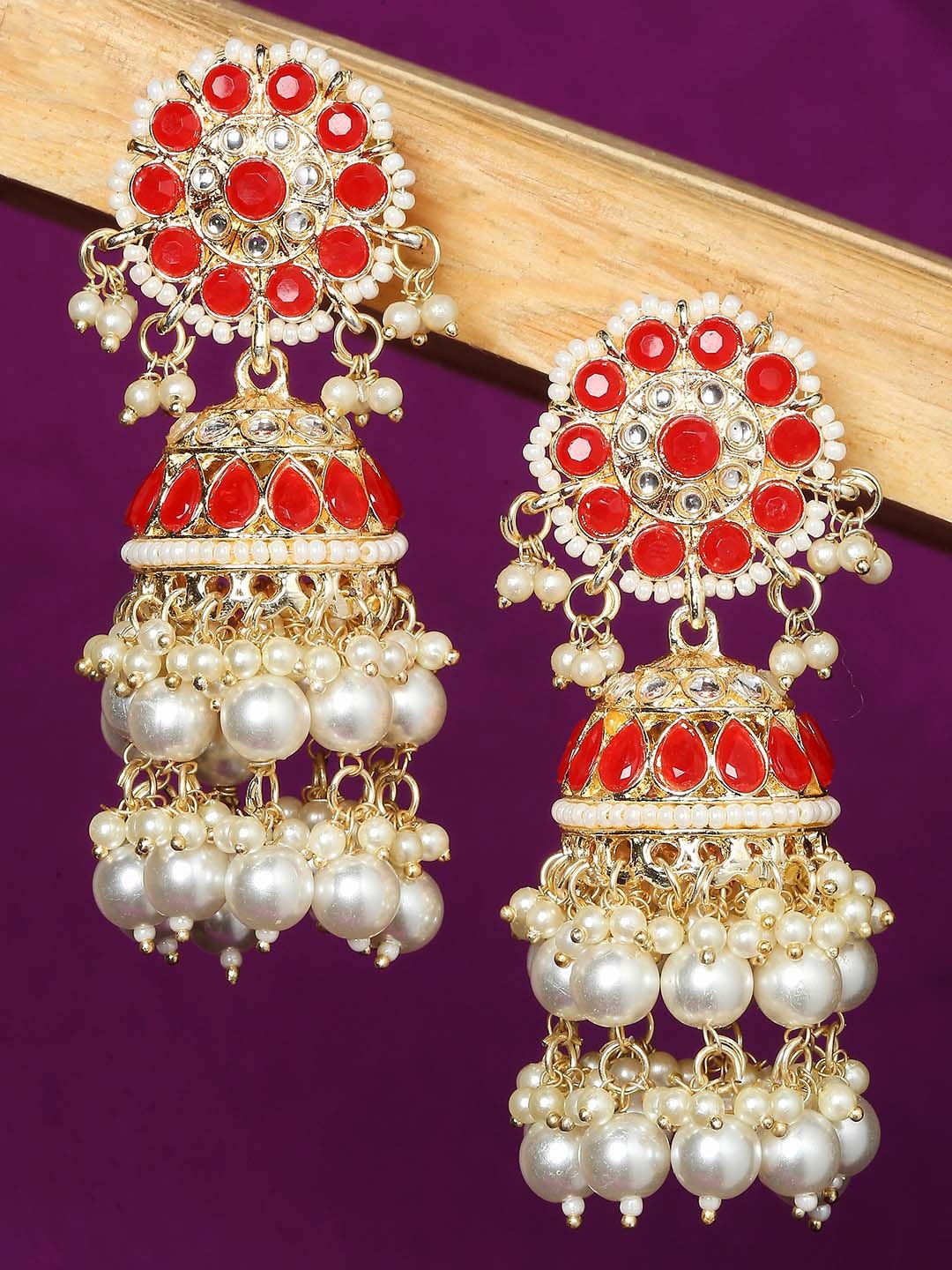 

OOMPH Dome Shaped Beaded Jhumkas, Gold