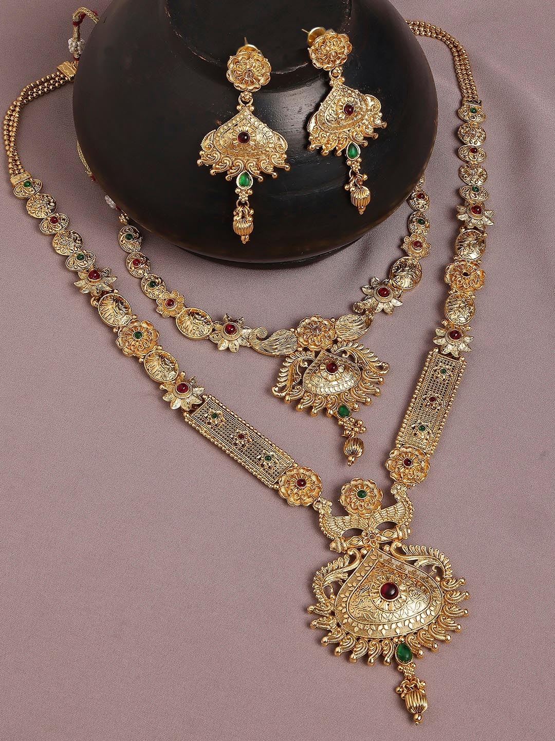 

OOMPH Set Of 2 Gold-Plated Stone-Studded & Beaded Antique Jewellery Set