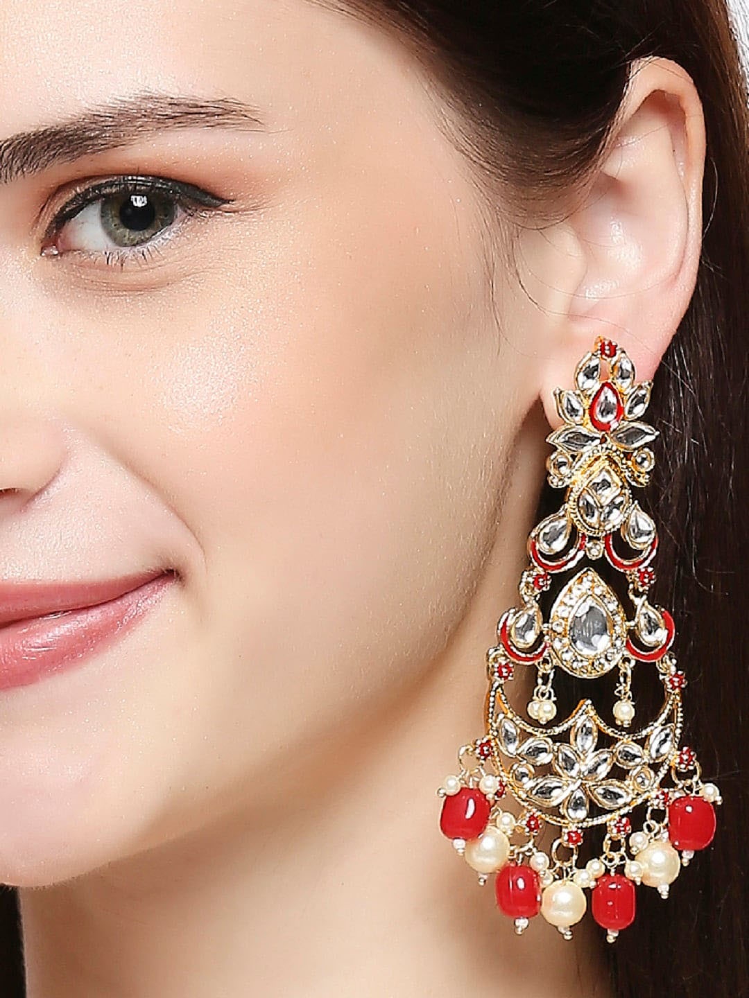 

OOMPH Kundan-Studded Drop Earrings, Gold