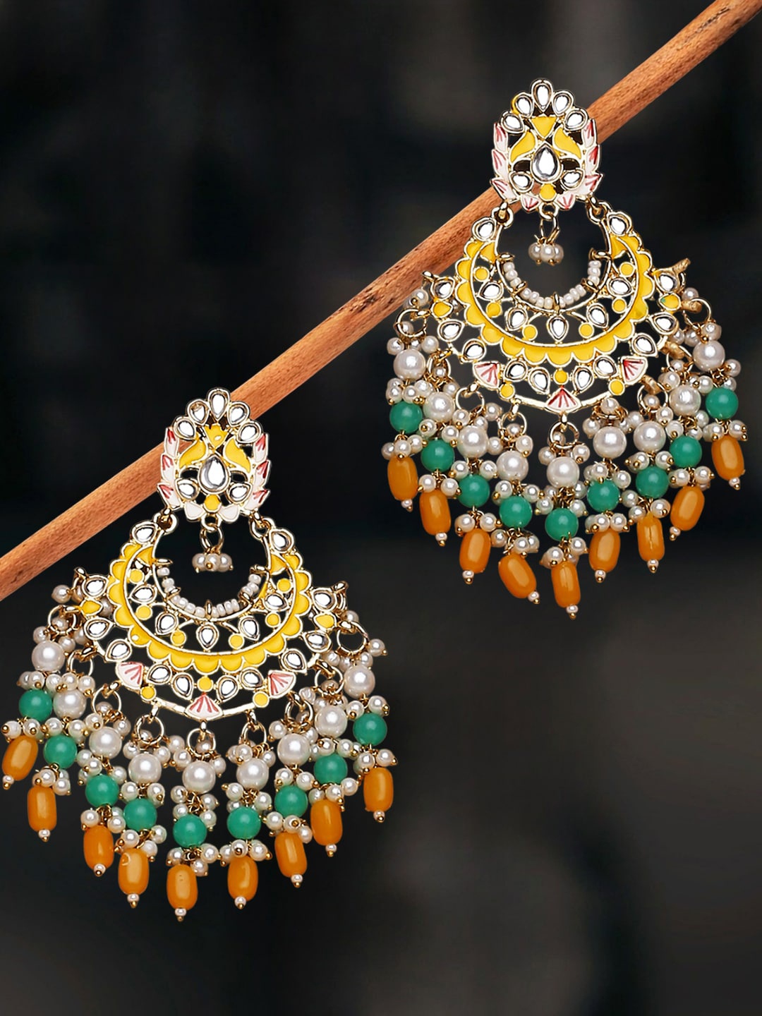 

OOMPH Meenakari Pearls Studded Chandbali, Yellow