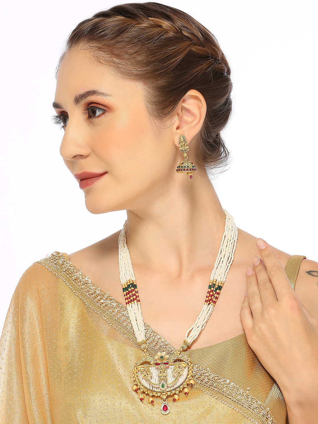 

OOMPH Gold-Plated Stone-Studded & Beaded Jewellery Set