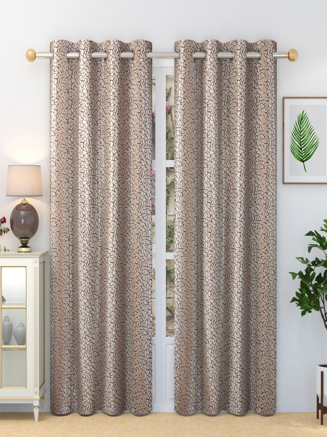 

Aura Brown & Black 2 Pieces Printed Grommet Long Door Curtain