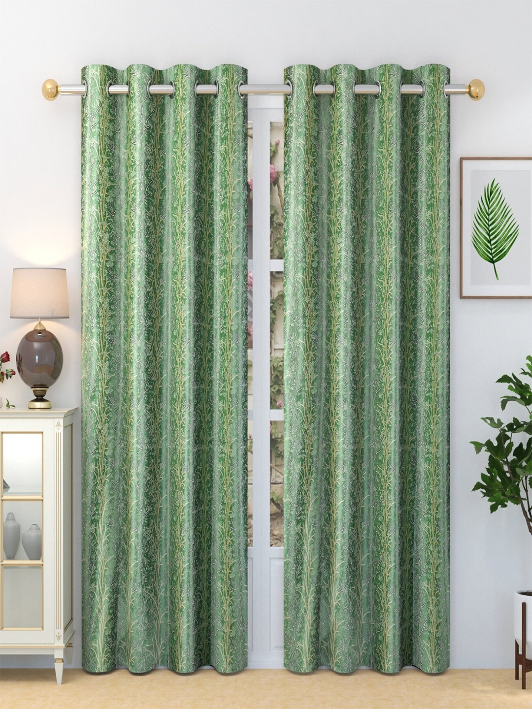 

Aura Green & Yellow 2 Pieces Floral Printed Door Curtain